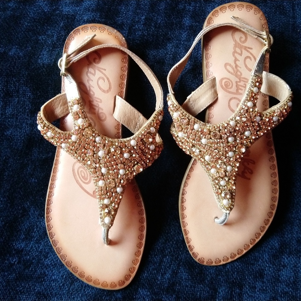 Naughty monkey Emblished T-strap Sandals sz7